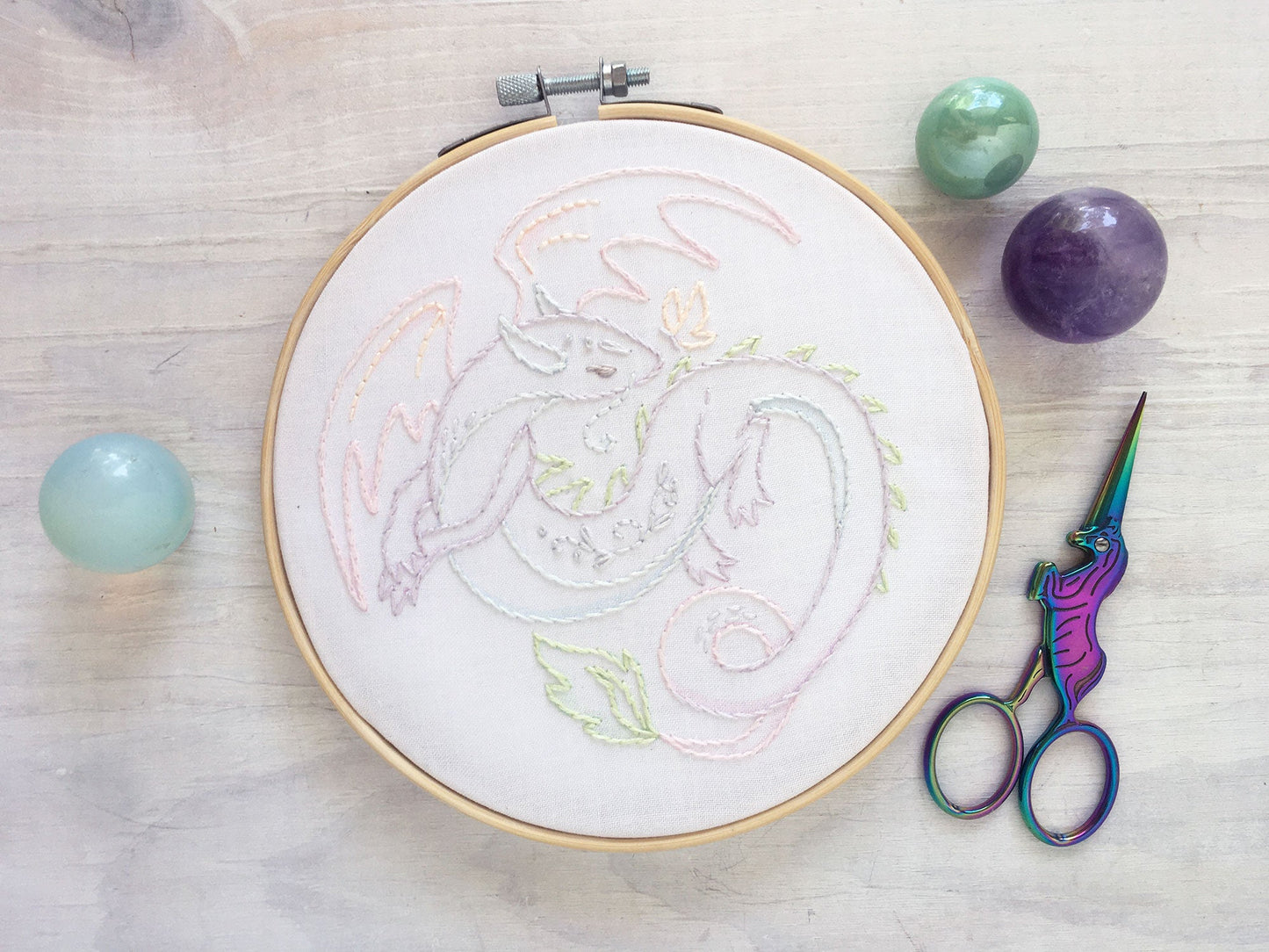 Pastel Dragon Full Kit Beginner Hand Embroidery DIY