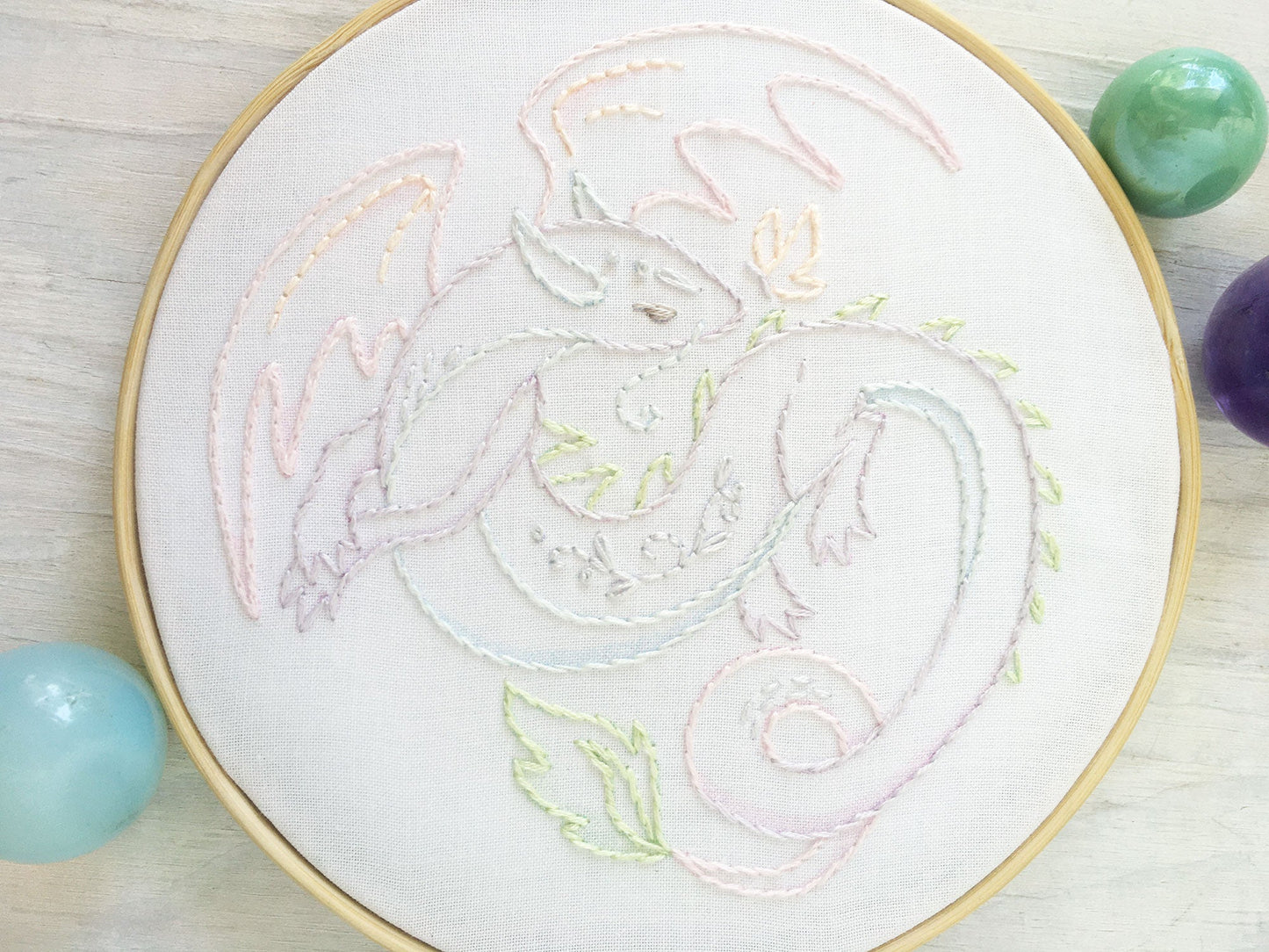Pastel Dragon Full Kit Beginner Hand Embroidery DIY