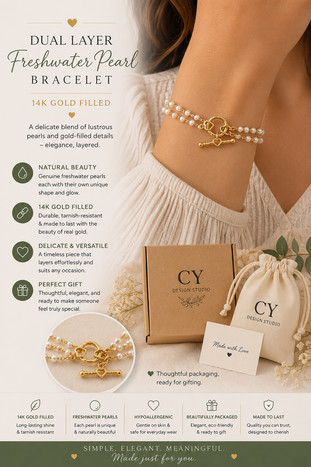 Dual Layer Freshwater Pearl Bracelet – 14K Gold Filled