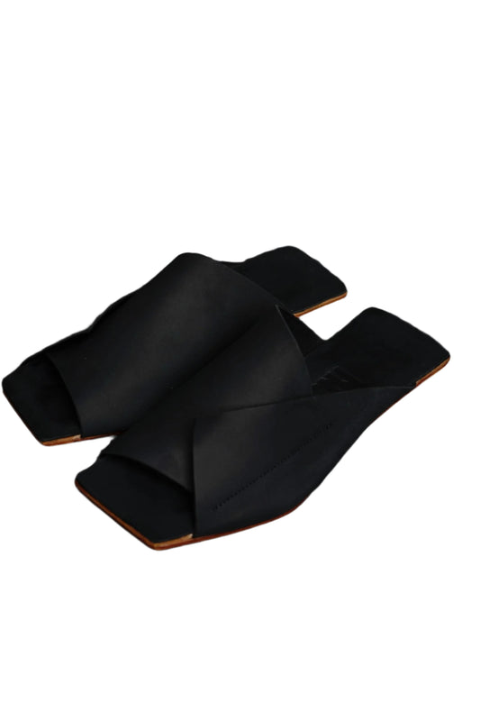 Amos Handcrafted Black Leather Slides