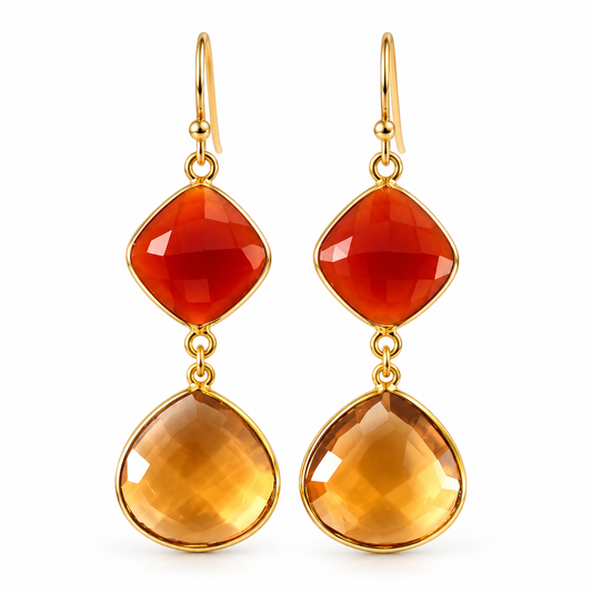 Carnelian & Amber Topaz Drop Earrings – 14K Gold Filled