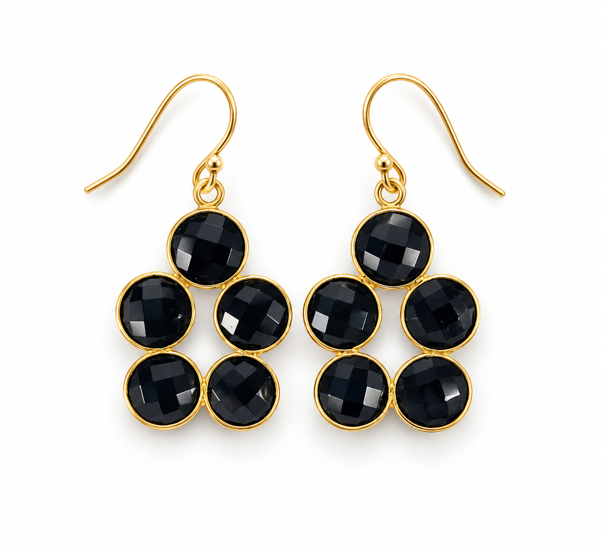 Black Onyx Cluster Earrings – 14K Gold Filled
