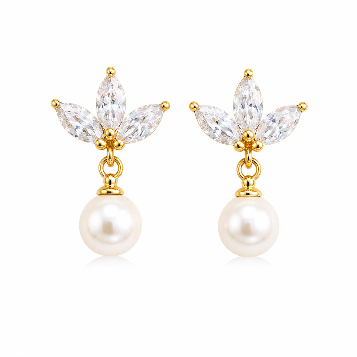 Marquise CZ Pearl Drop Bridal Earrings