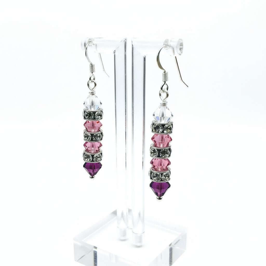 Hot Pink Ombre Stacked Crystal Sterling Silver Earrings