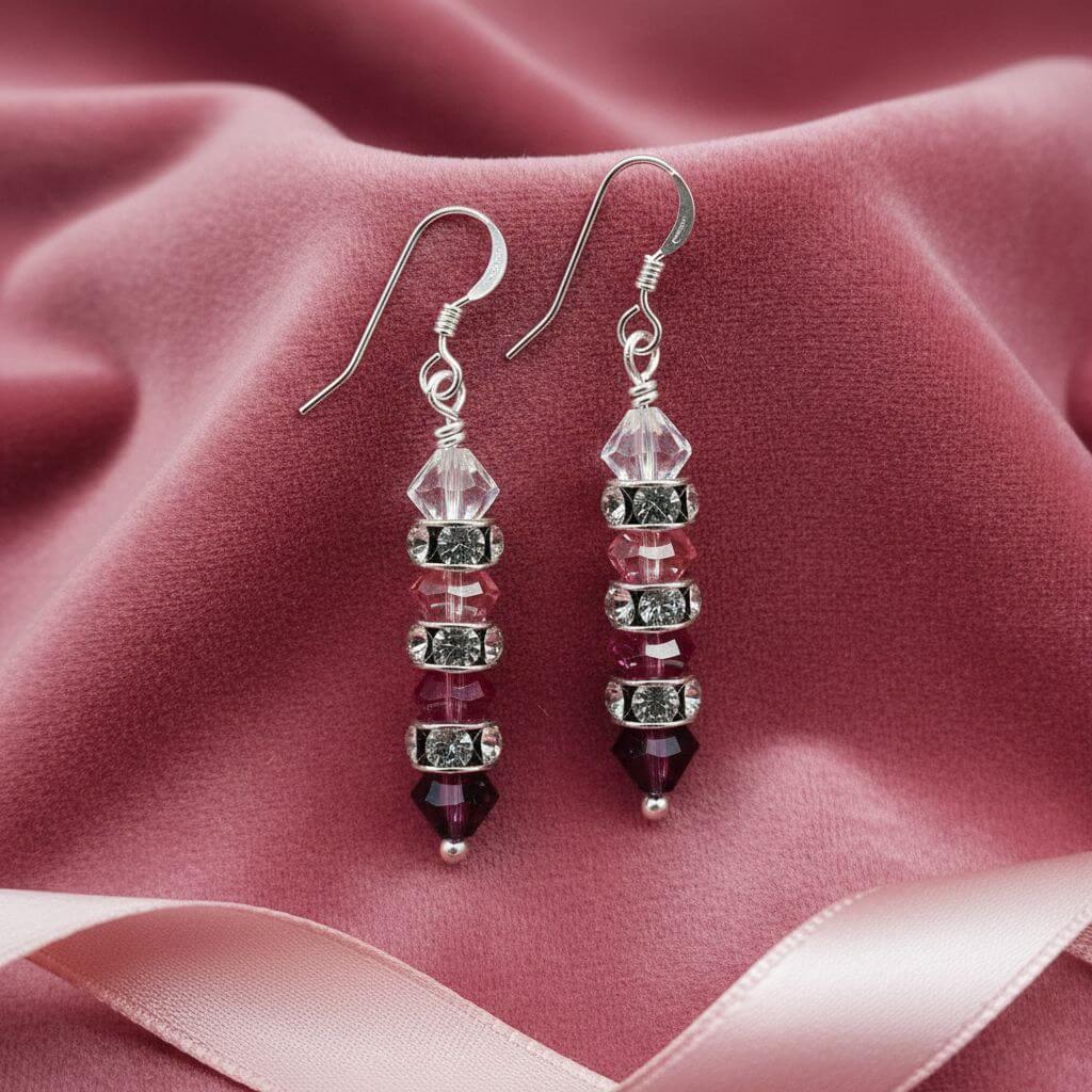 Hot Pink Ombre Stacked Crystal Sterling Silver Earrings