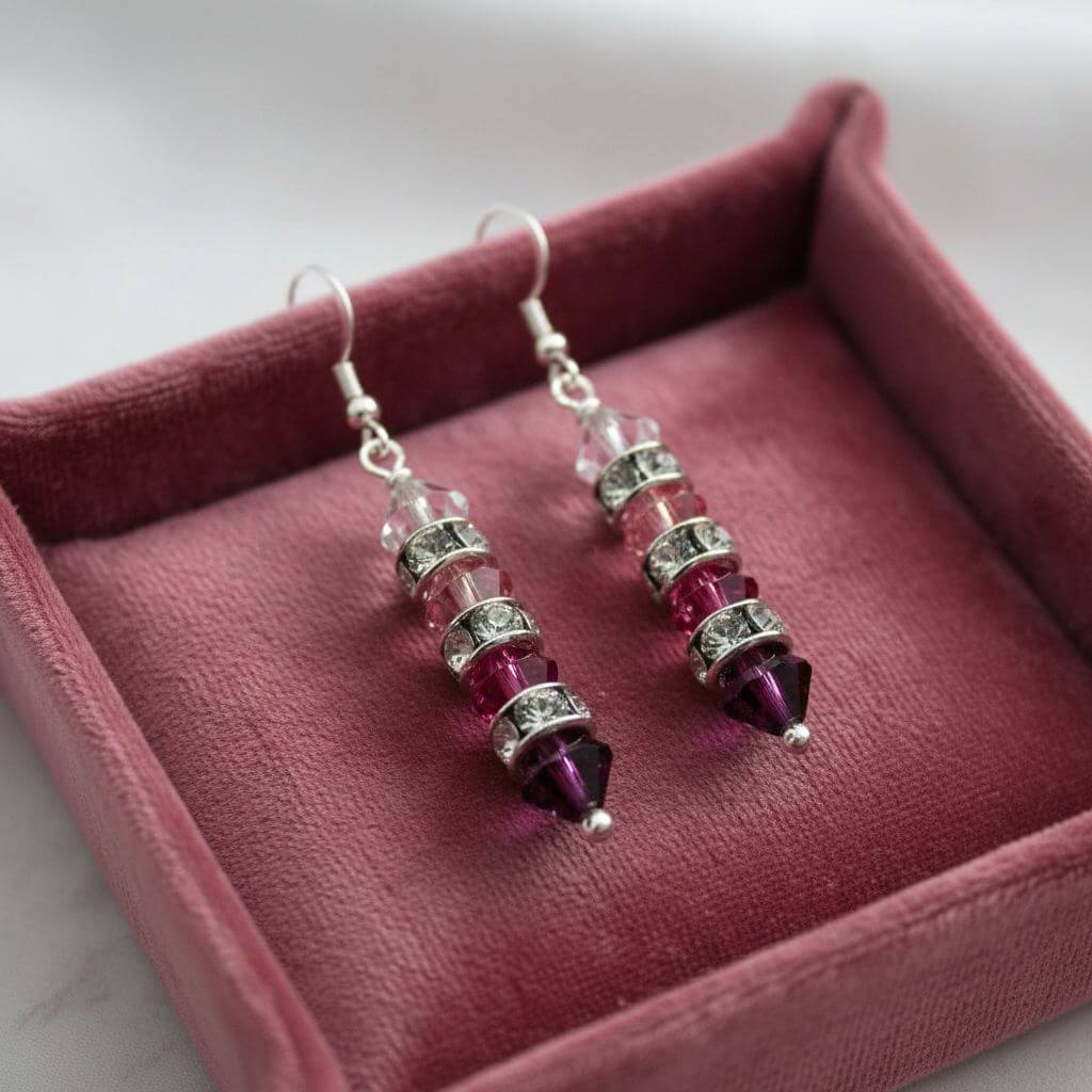 Hot Pink Ombre Stacked Crystal Sterling Silver Earrings