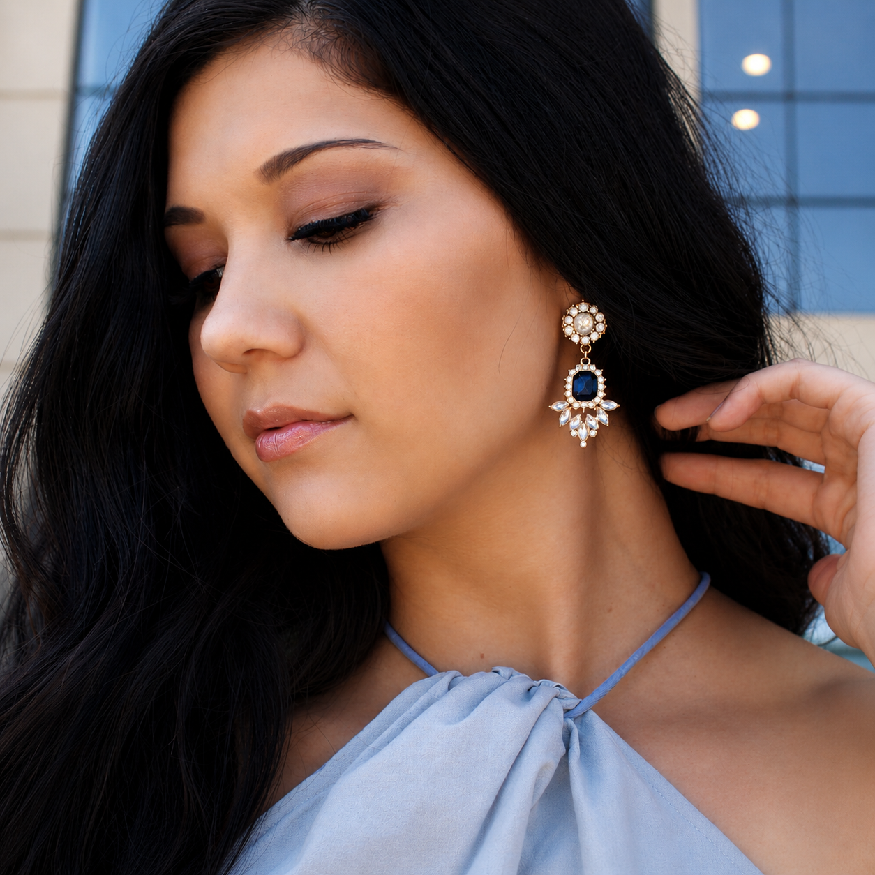 Blue Crystal Chandelier Earrings