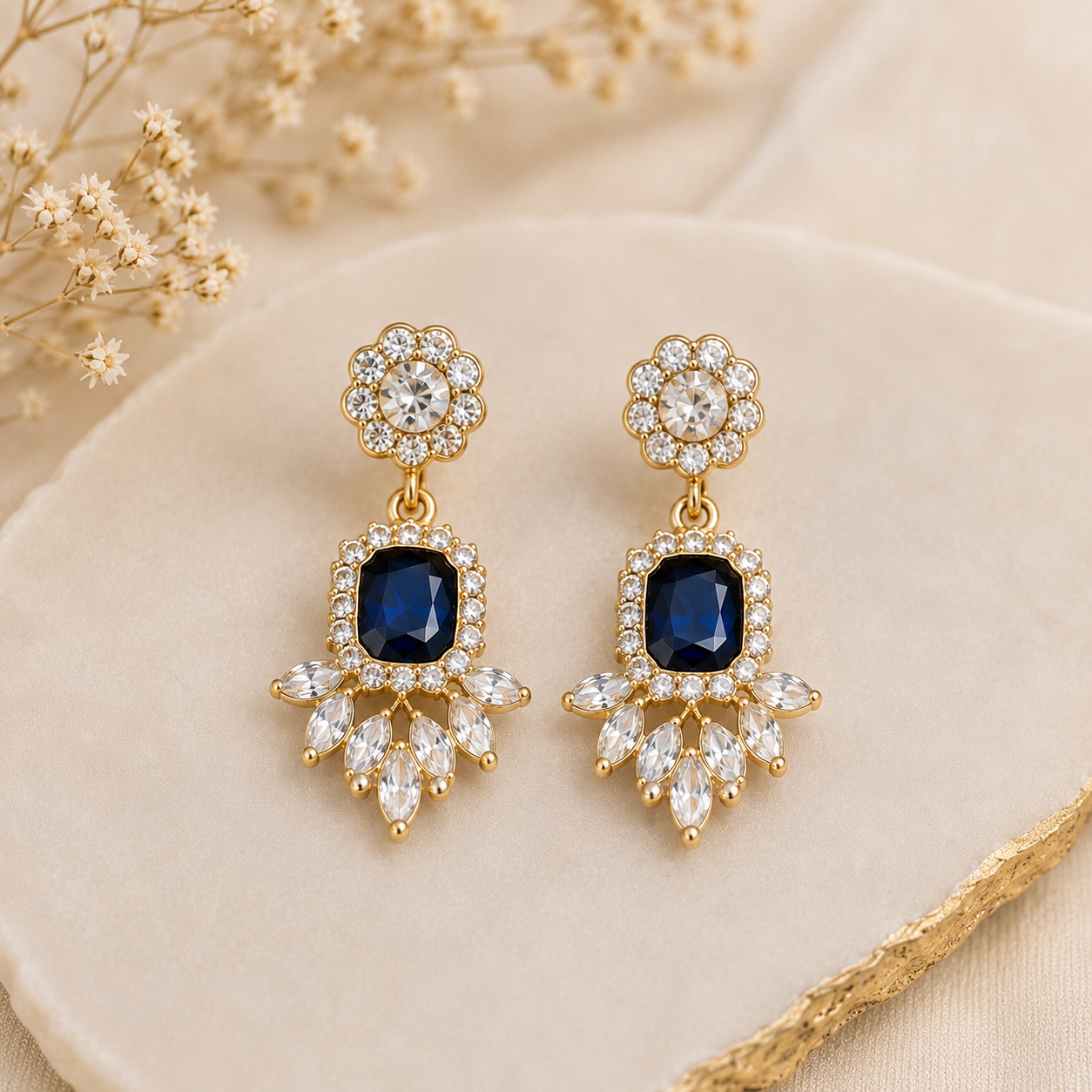 Blue Crystal Chandelier Earrings