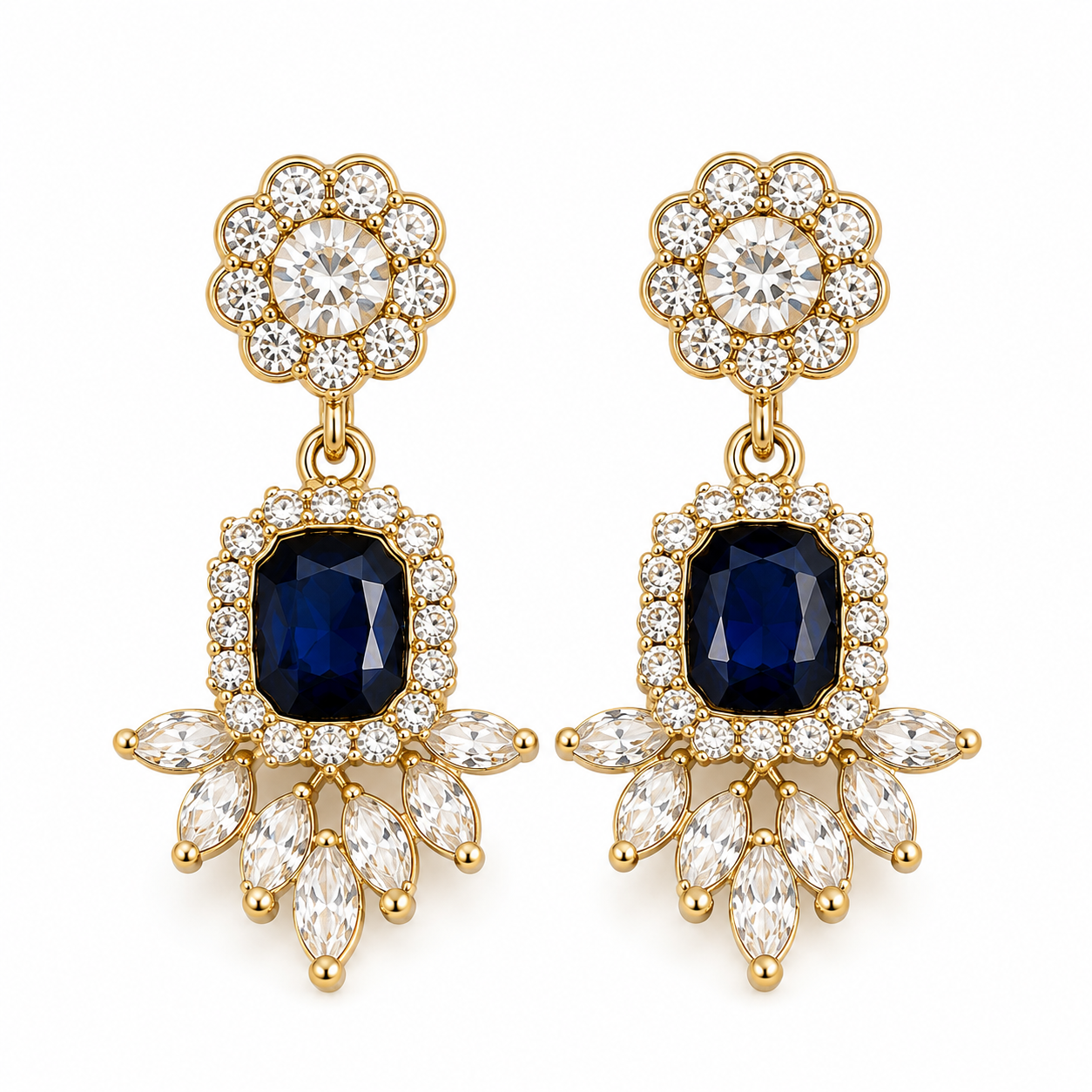 Blue Crystal Chandelier Earrings