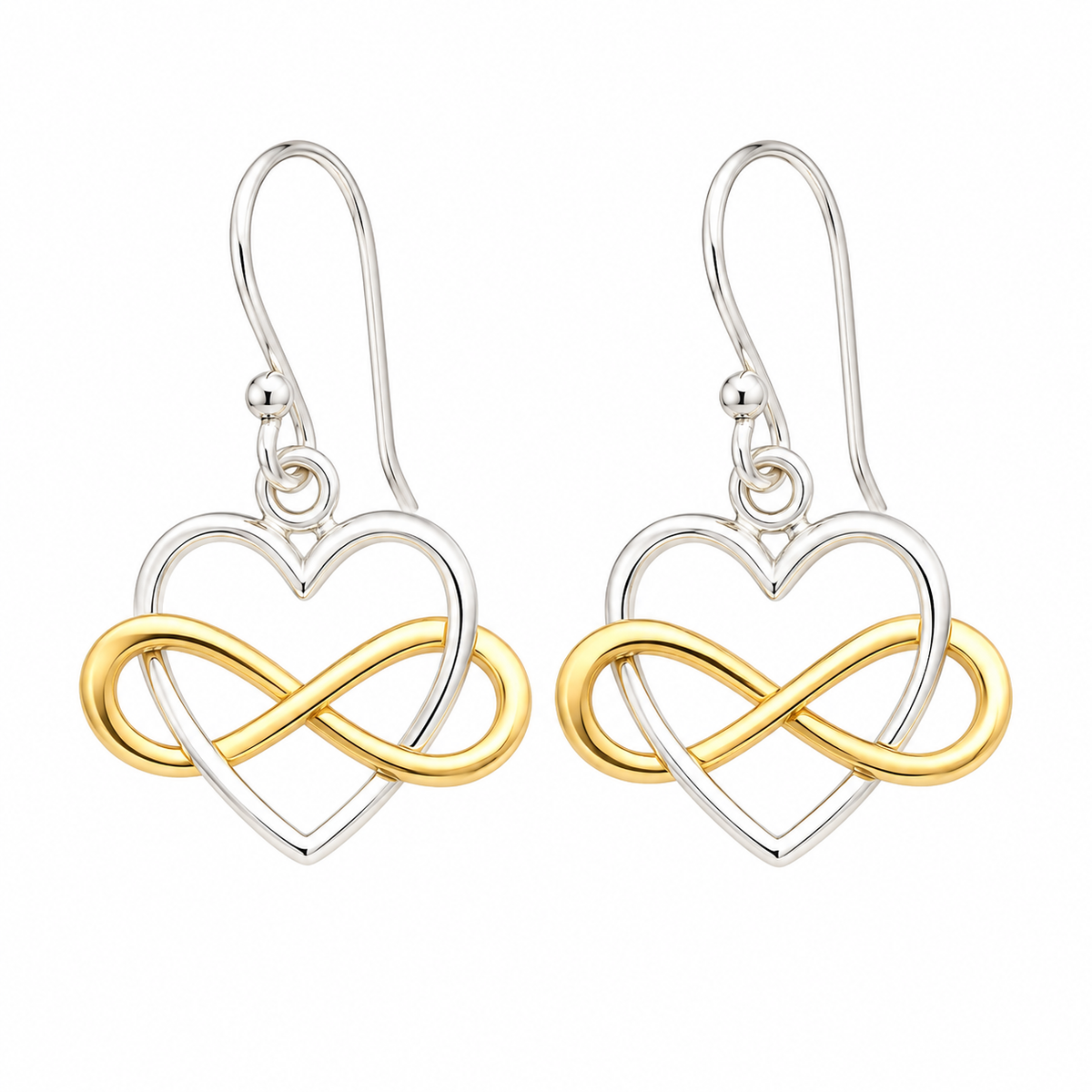 Infinity Heart Dangle Earrings – Bronze & Sterling Silver