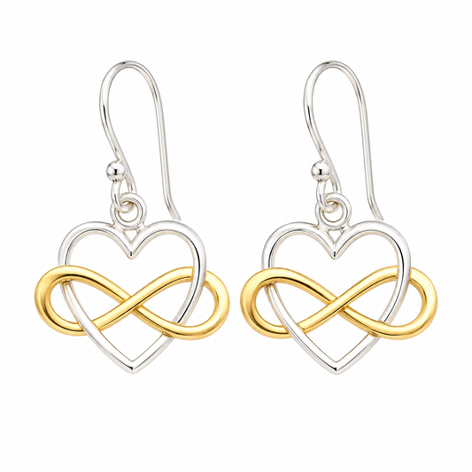 Infinity Heart Dangle Earrings – Bronze & Sterling Silver