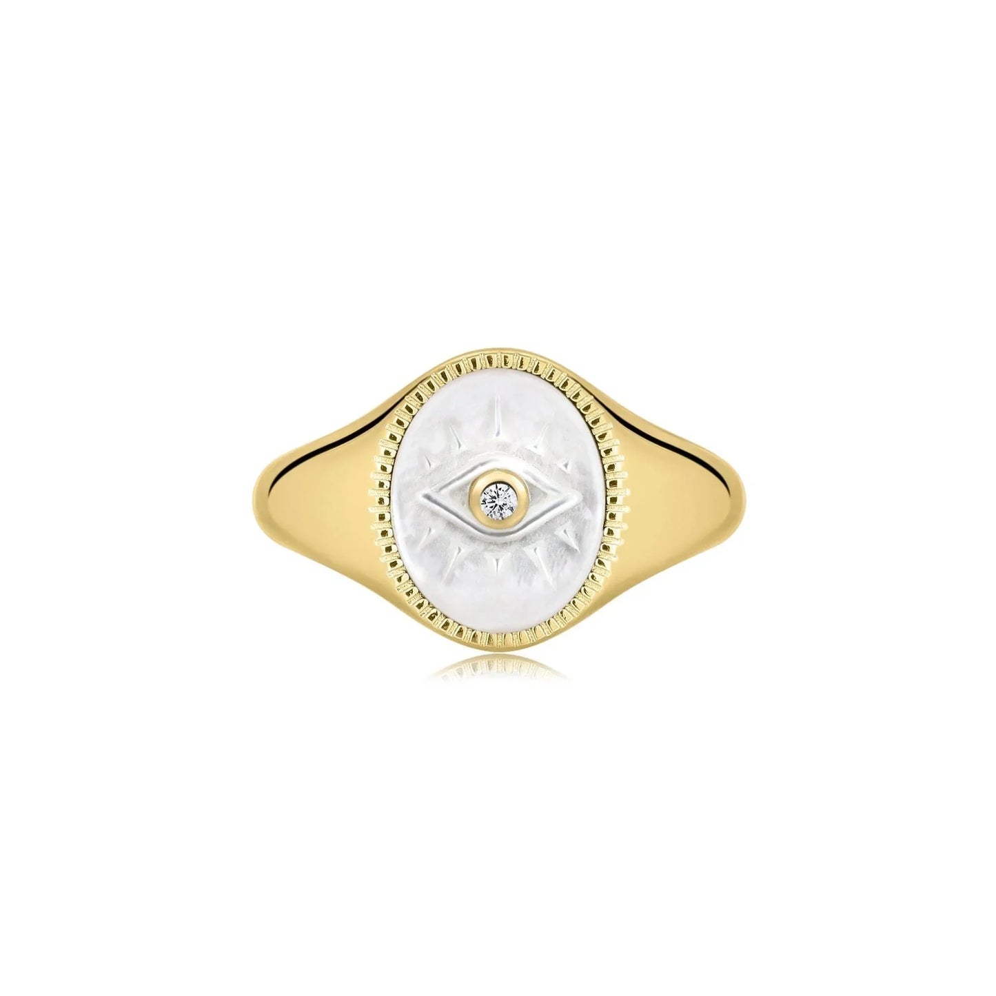 Evil Eye Signet Ring With Mop & CZ Center Stone
