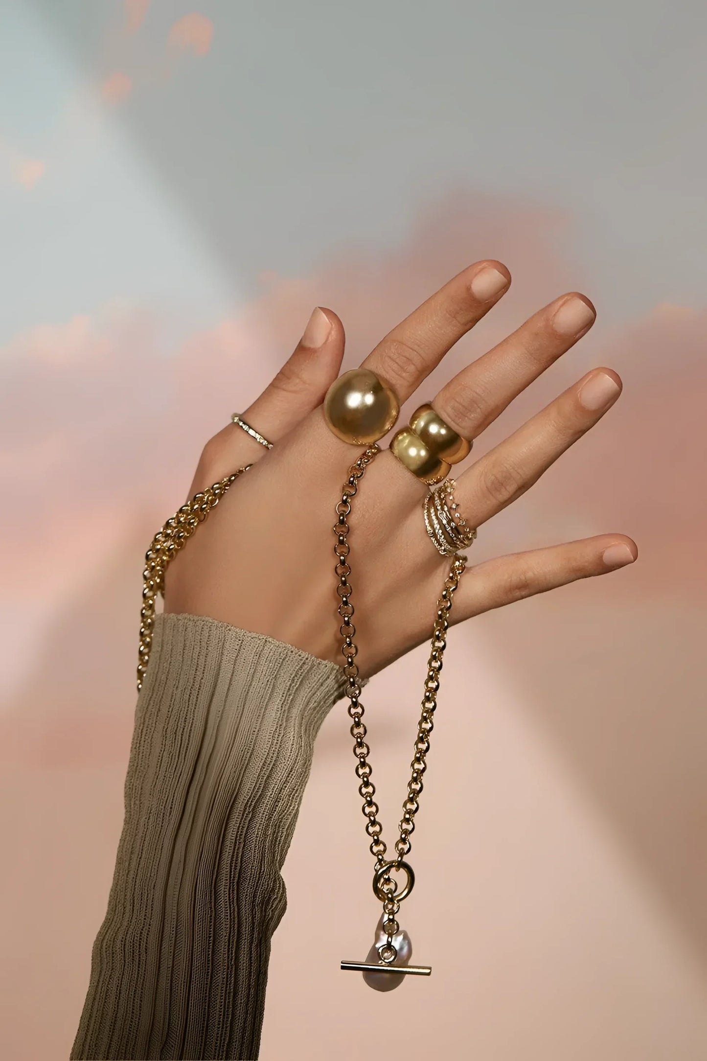 Micro Royal Toggle & Xl Baroque Pearl Pendant Necklace