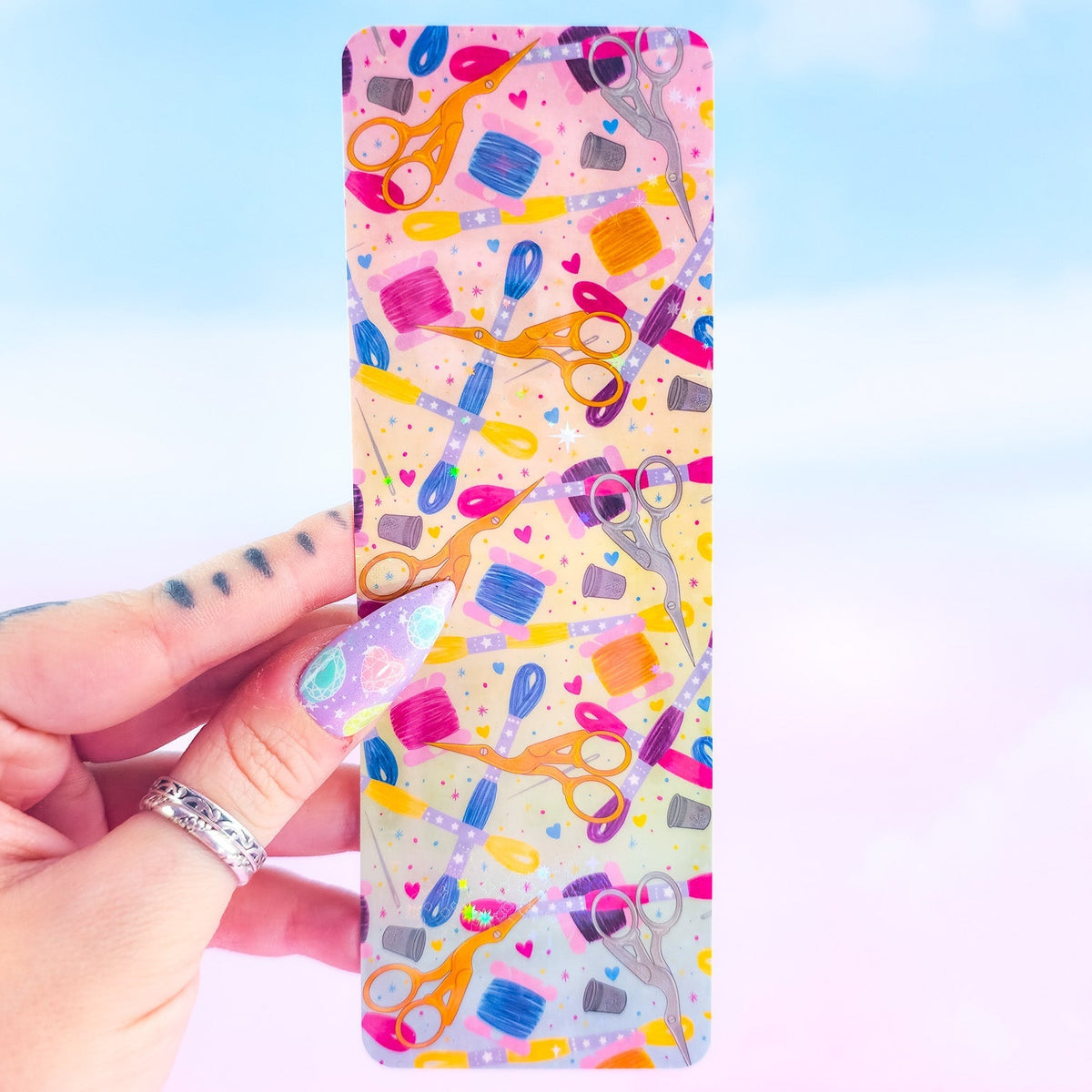 Embroidery Holographic Bookmark - Handmade Sewing & Craft Bookmark, Book Lover Gift