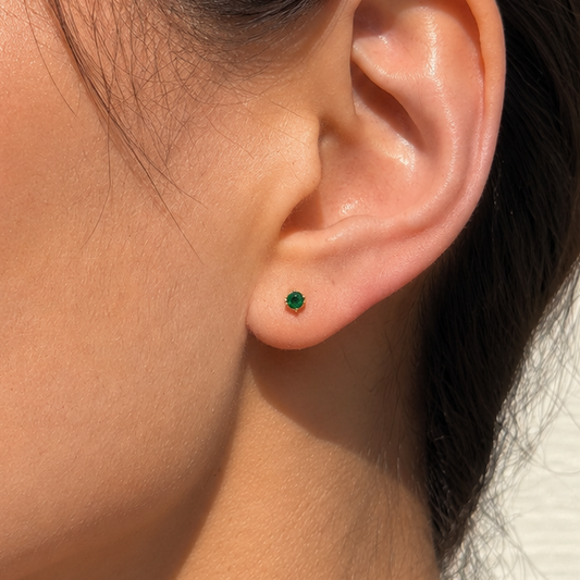 14K GF Swarovski emerald green stud earrings