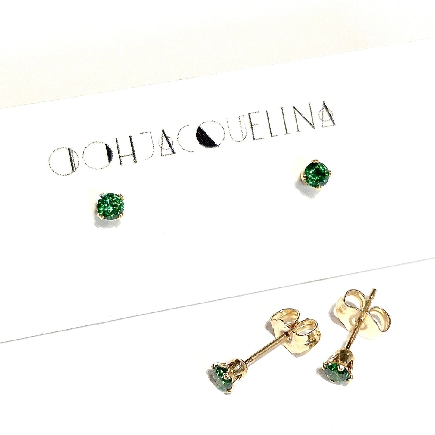 14K GF Swarovski emerald green stud earrings