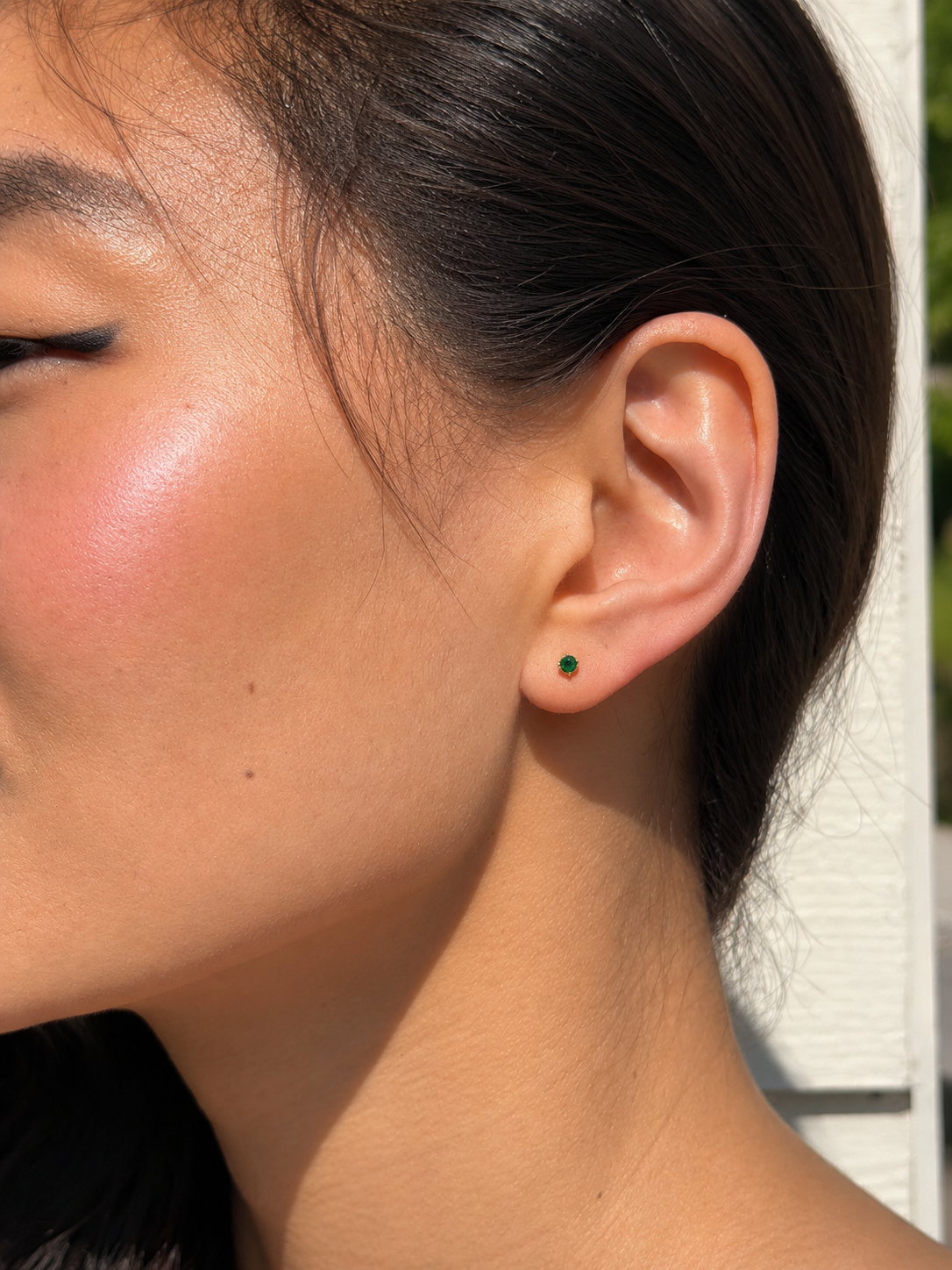 14K GF Swarovski emerald green stud earrings