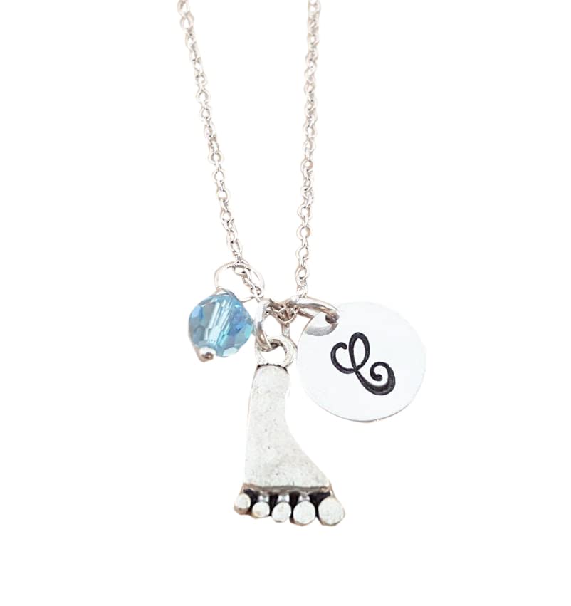 Personalized Sterling Silver Foot Charm Necklace – Custom Birthstone & Initial
