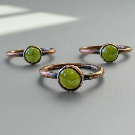 Peridot Copper Ring - Handcrafted Talisman for Renewal and Strength