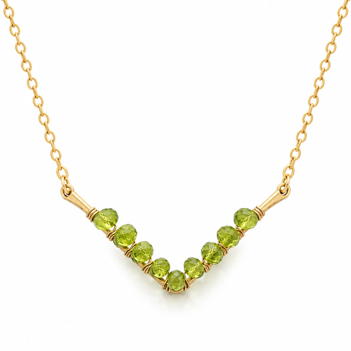 Peridot V Necklace – One-of-a-Kind Gold Filled Wire Wrapped Jewelry