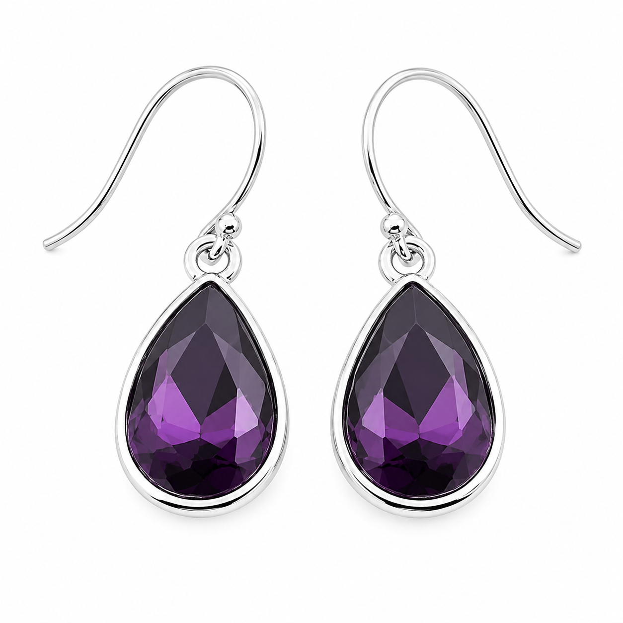 February Birthstone Earrings - Amethyst Crystal Sterling Silver Teardrop Earrings