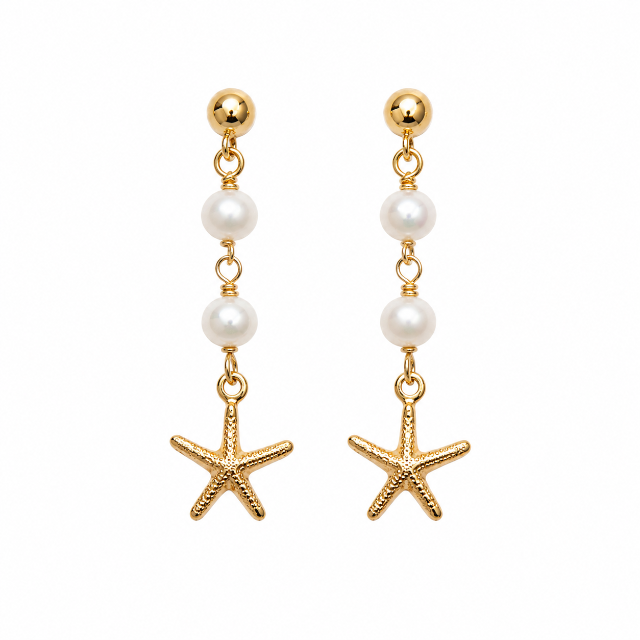 Gold Filled Starfish & Freshwater Pearl Drop Earrings | OOAK