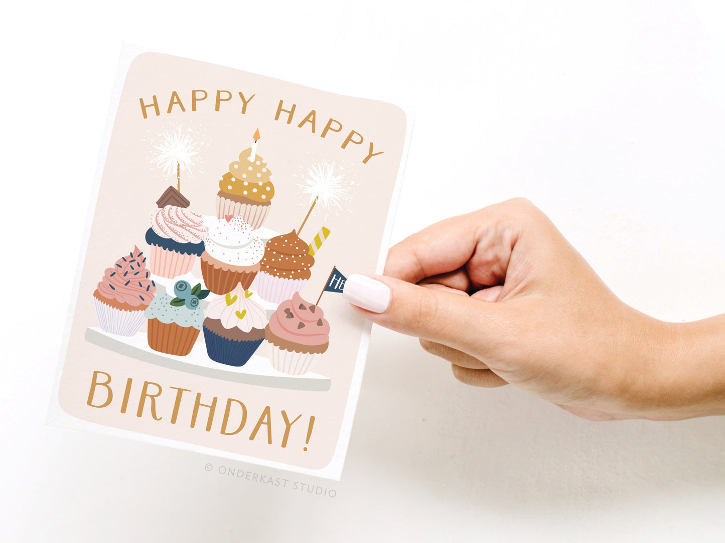 Happy Happy Birthday! Cupcake Stand Greeting Card