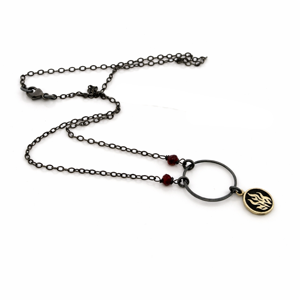 Fire Element Garnet Necklace – Oxidized Sterling Silver