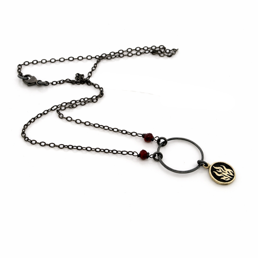 Fire Element Garnet Necklace – Oxidized Sterling Silver