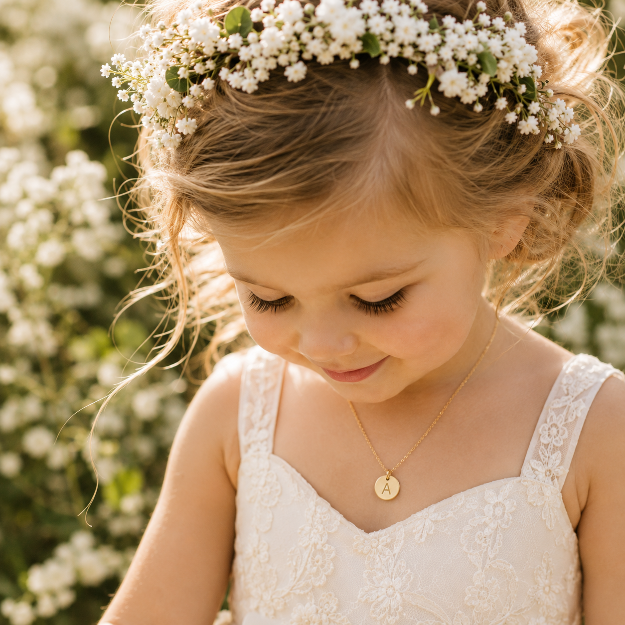 Personalized Sterling Silver Heart Flower Girl Necklace