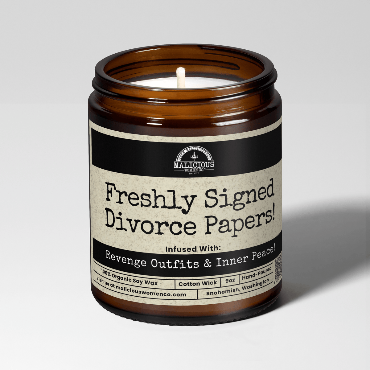 Freshly Signed Divorce Papers | Scent: Butter Pecan Crunch | 9oz Funny Candle | Malicious Women Co