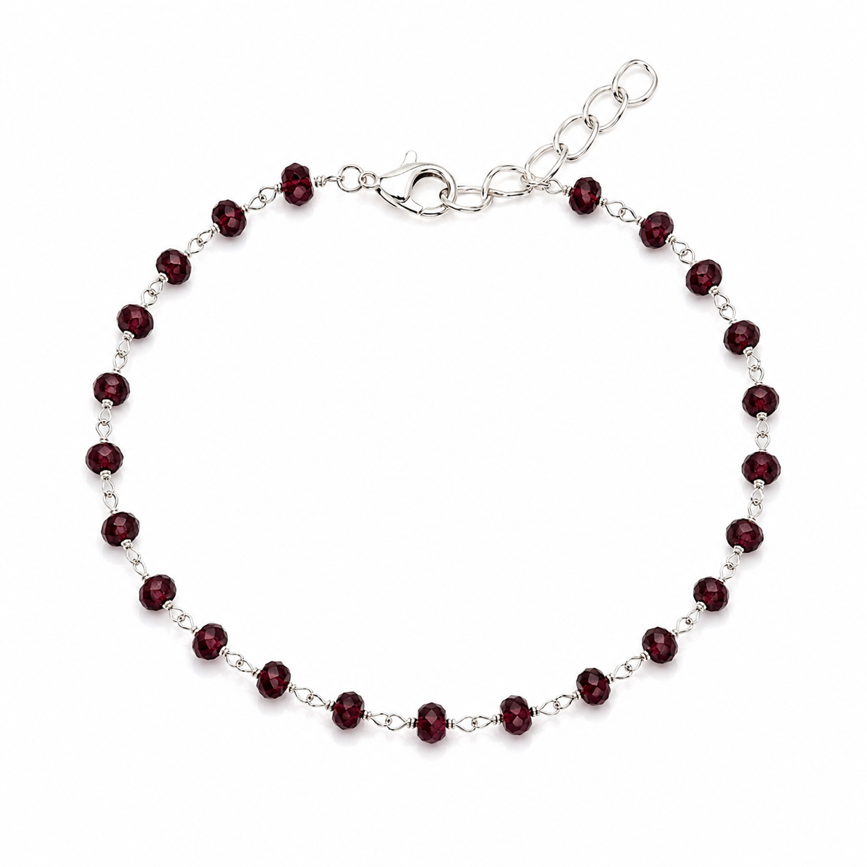 Garnet Gemstone Wire Wrapped Sterling Silver Bracelet
