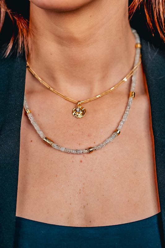 Gold Aquamarine Beaded Necklace