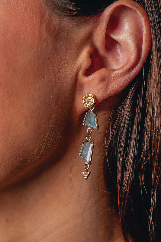 Asymmetrical Aquamarine Gold Earrings