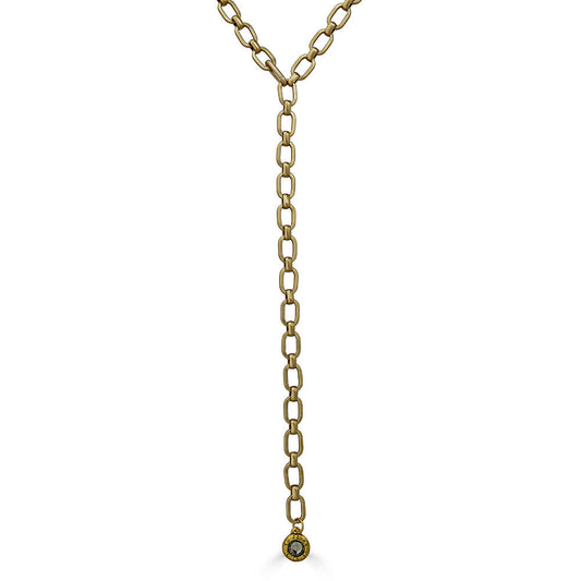 Chunky Matte Gold Lariat with Crystal Pendant