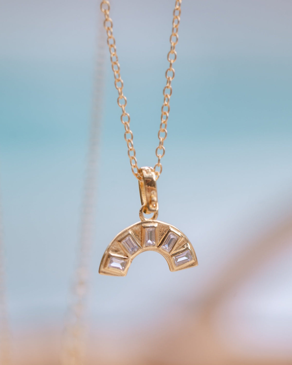 Gold Crystal Rainbow Necklace