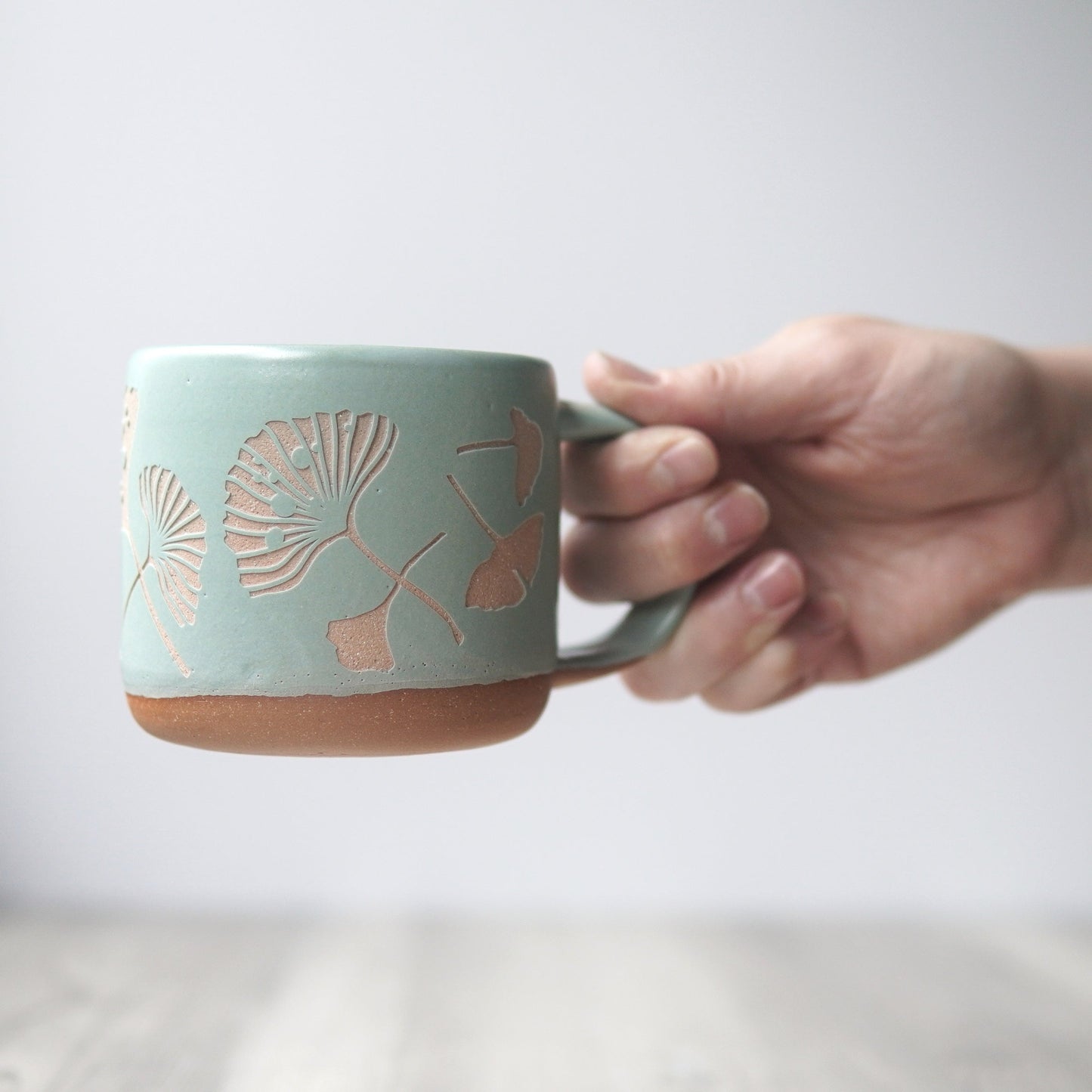 Ginkgo Leaves Mug, Forest Style Handmade Pottery