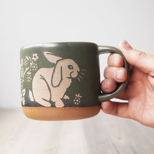 Rabbit Mug, Forest Style Handmade Pottery