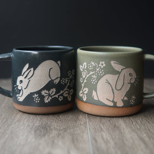 Rabbit Mug, Forest Style Handmade Pottery