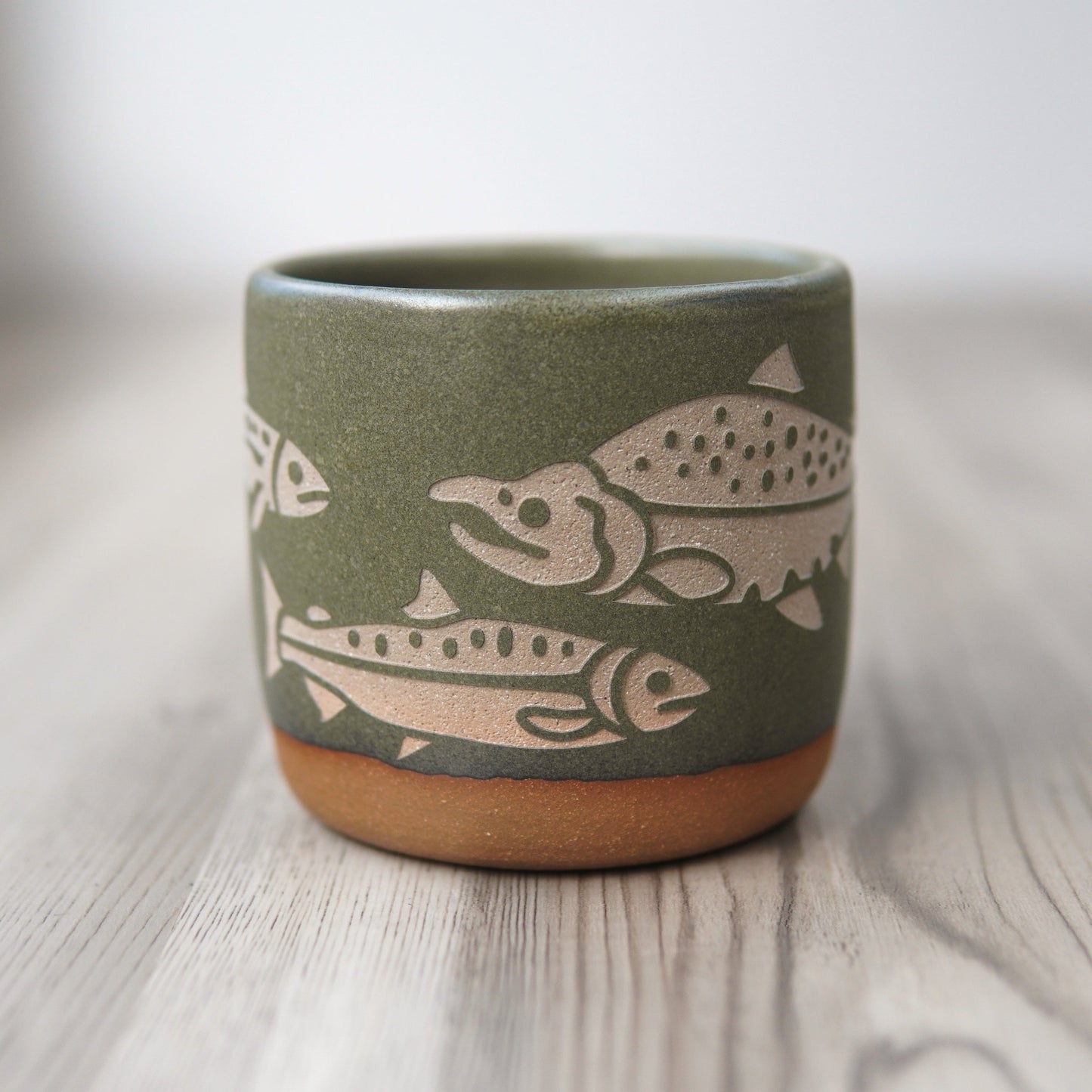 Salmon Mug, Forest Style Handmade Pottery