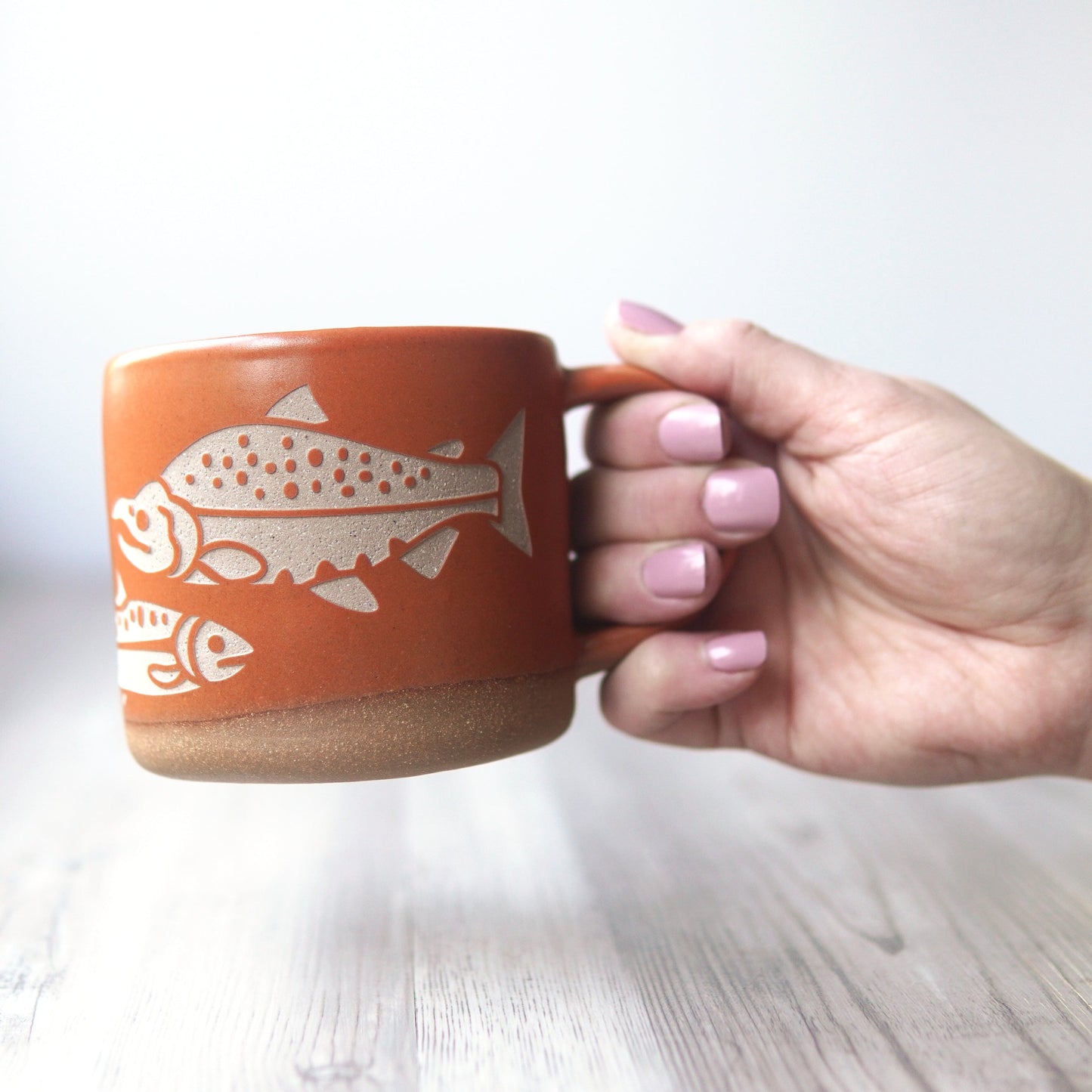 Salmon Mug, Forest Style Handmade Pottery