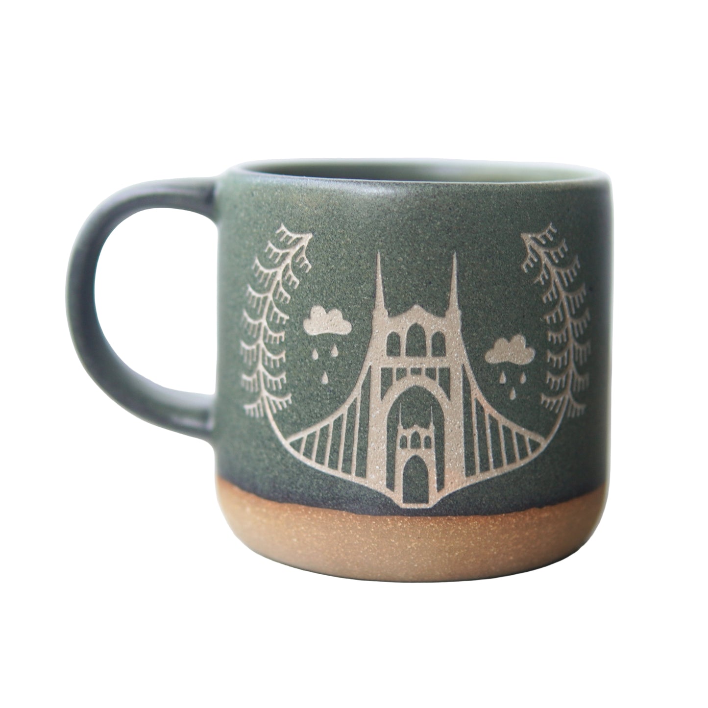 Portland Bridges Mug, Forest Style Handmade Pottery