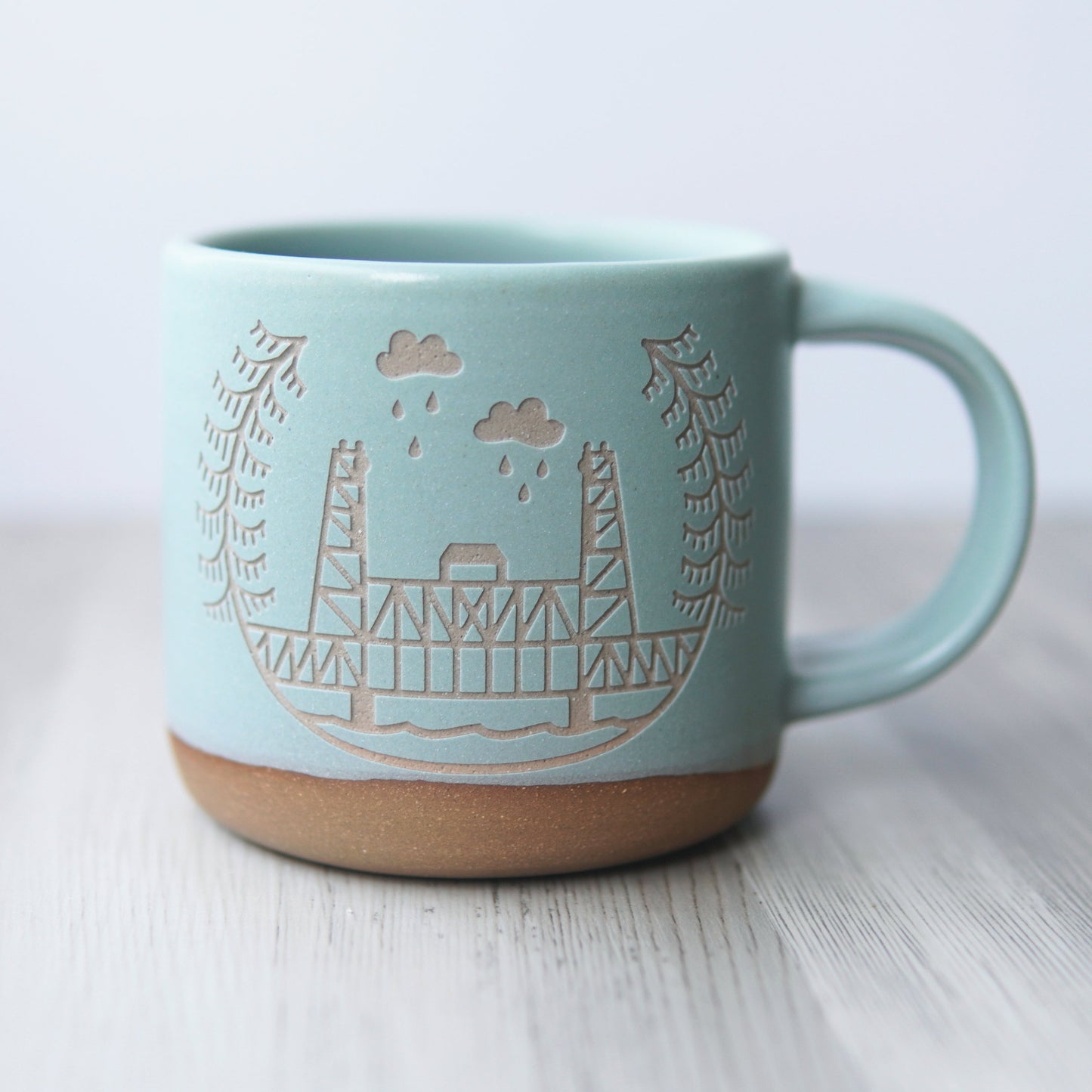 Portland Bridges Mug, Forest Style Handmade Pottery