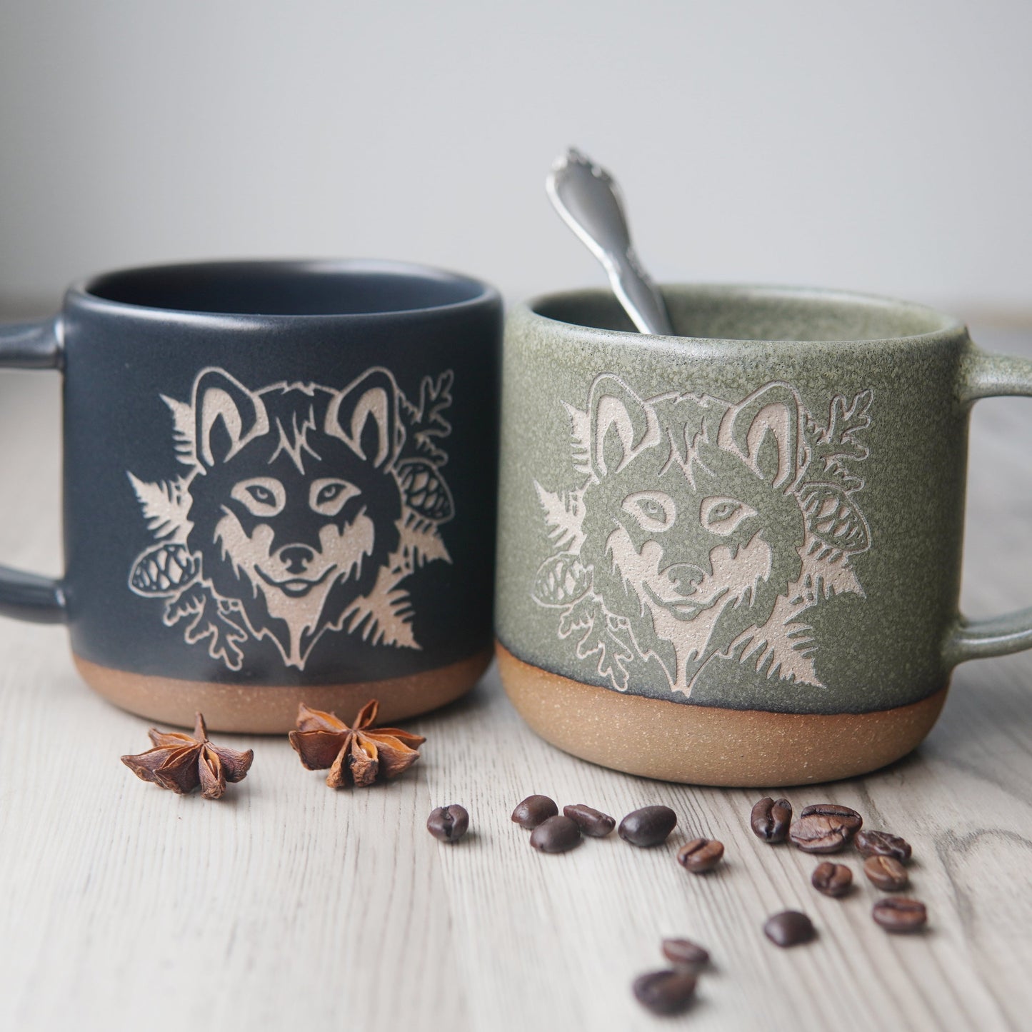 Wolf Mug, Forest Style Handmade Pottery