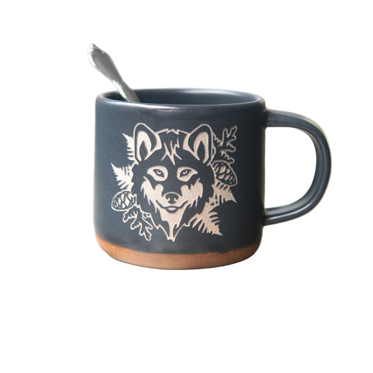 Wolf Mug, Forest Style Handmade Pottery