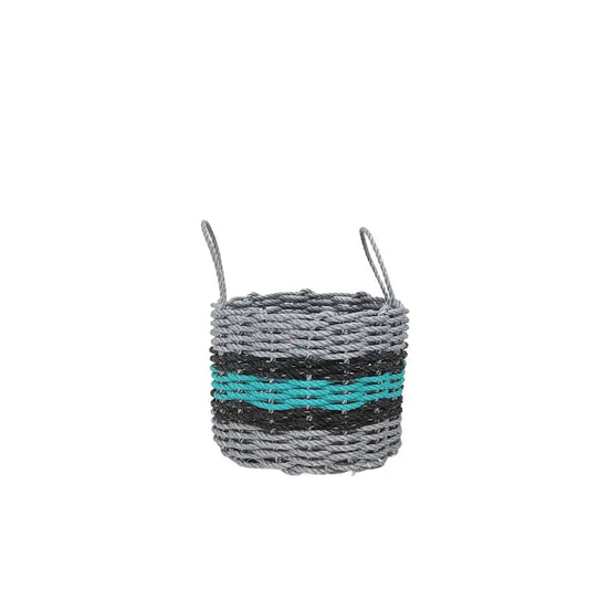 Lobster Rope Basket Light Gray and Teal, Black Accents