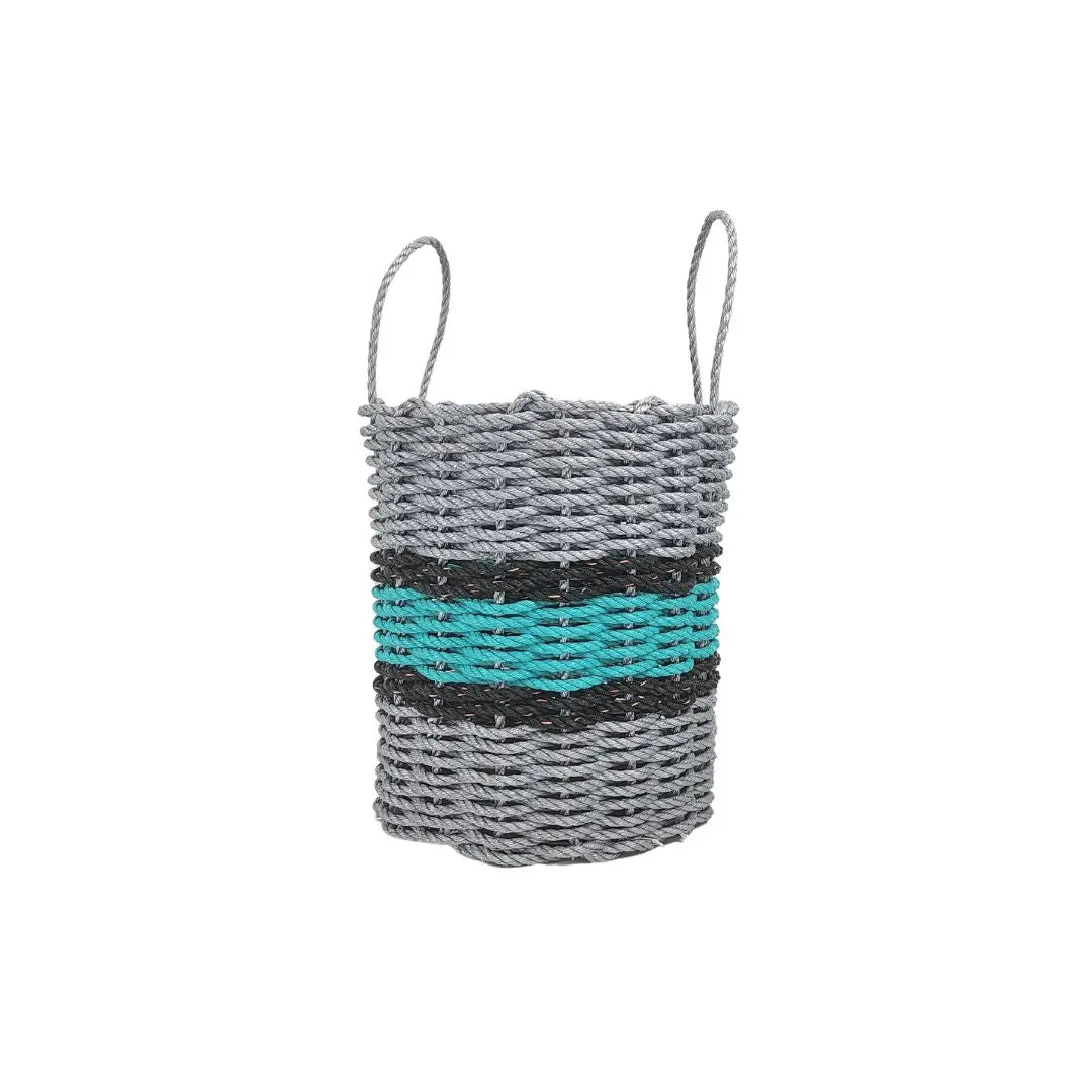 Lobster Rope Basket Light Gray and Teal, Black Accents