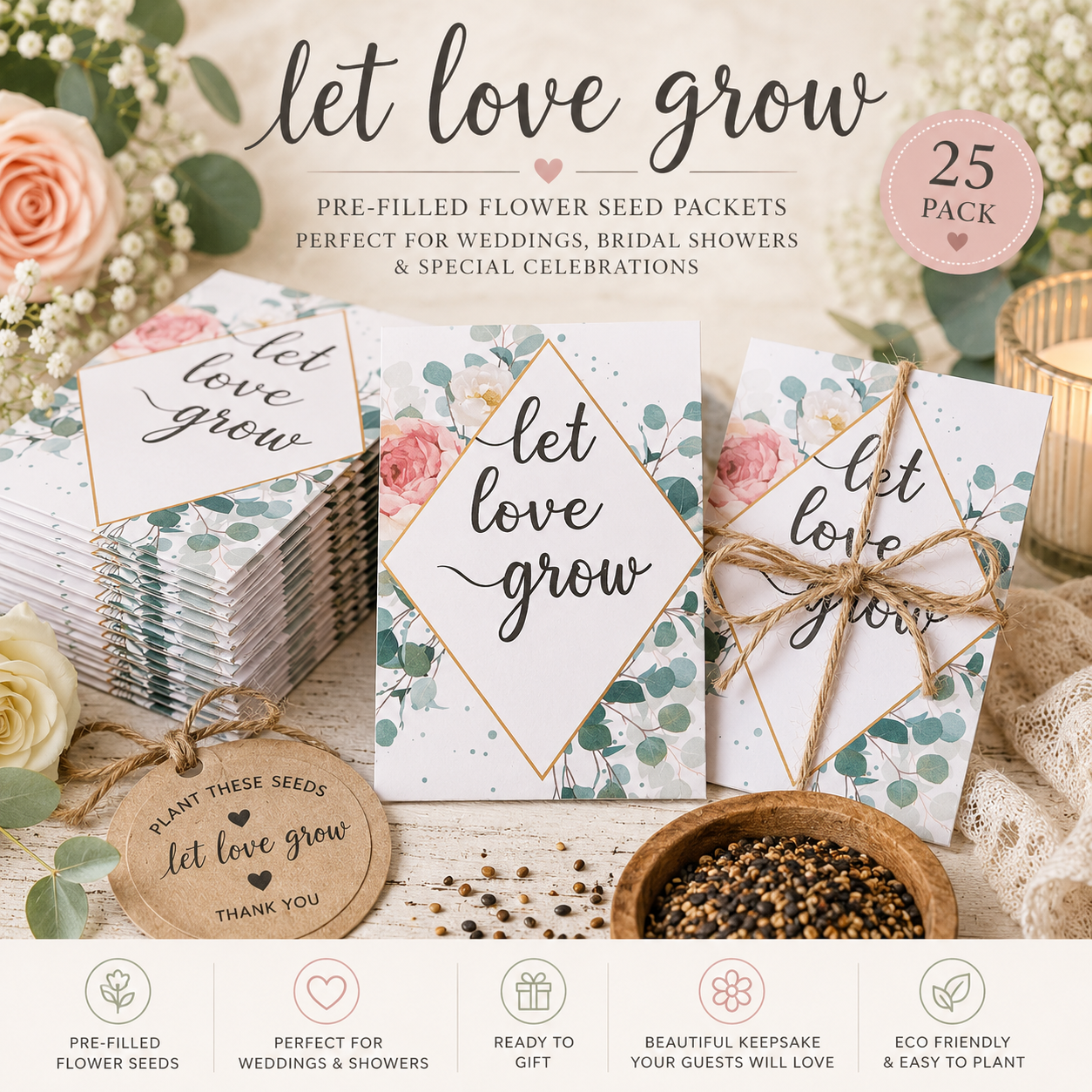 Let Love Grow Seed Packet Favors – 25 Pack