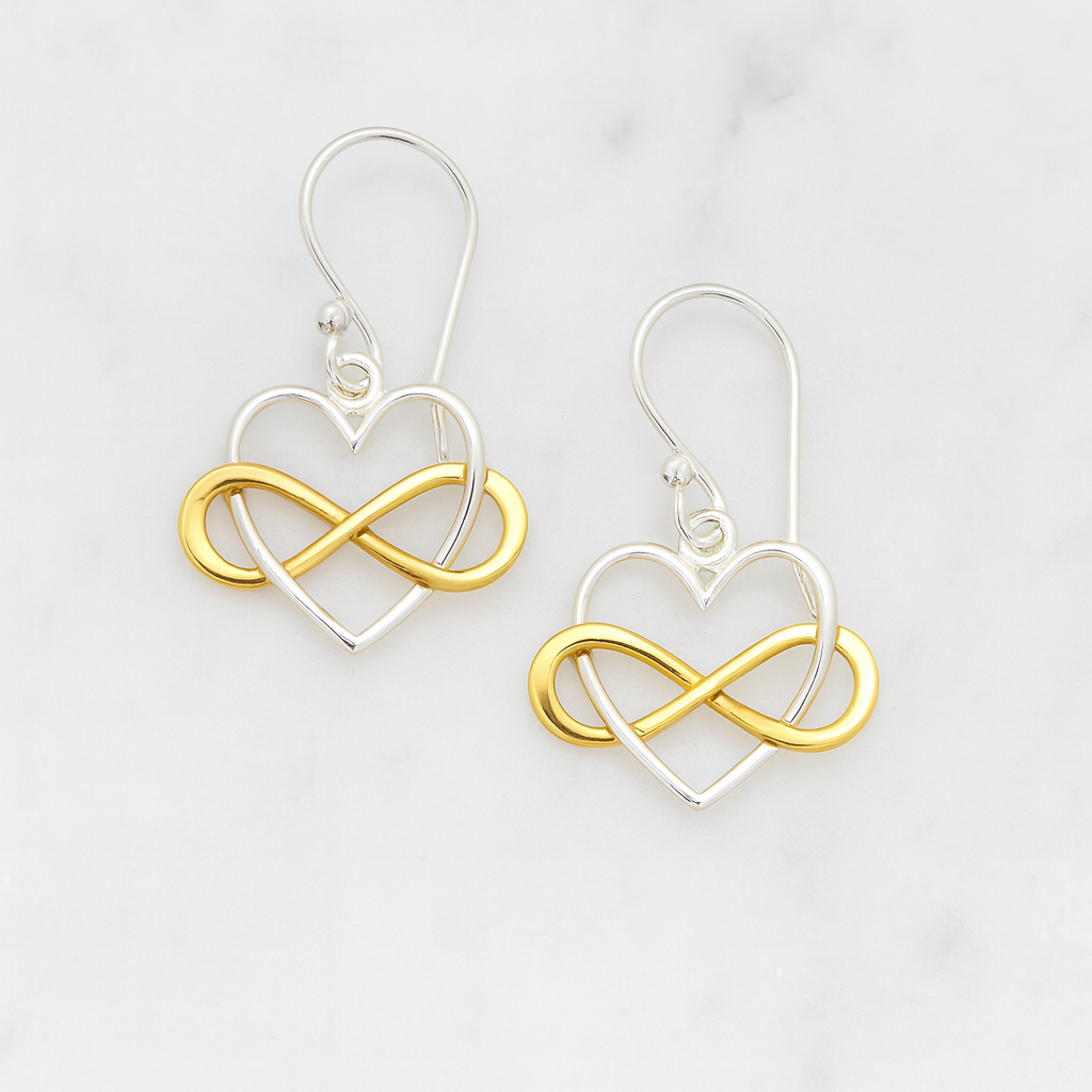 Infinity Heart Dangle Earrings – Mixed Metals - Bronze and Sterling Silver