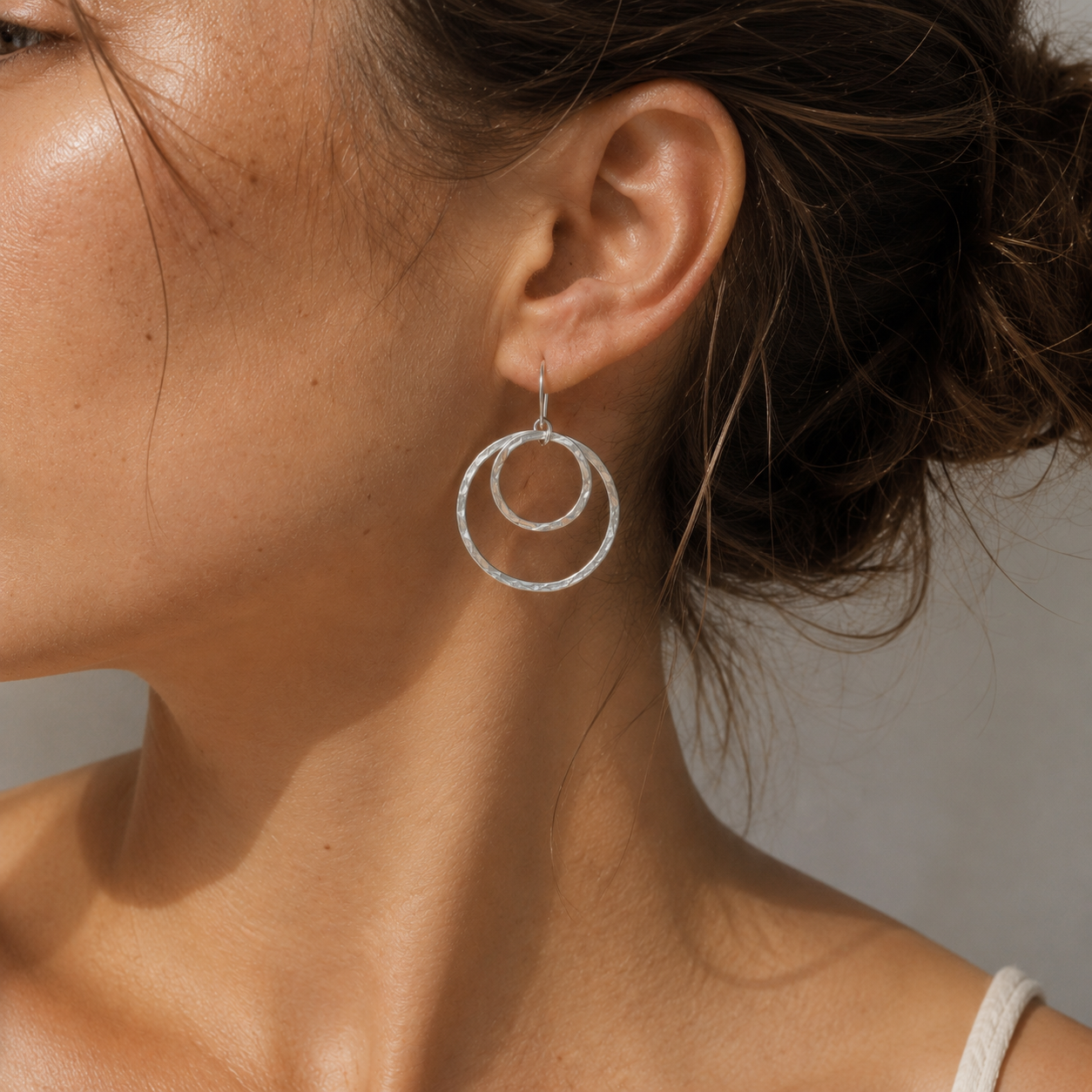 Hand Forged Sterling Silver Double Circle Earrings